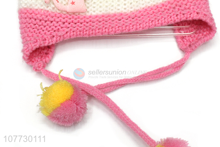 China factory cartoon design kids winter acrylic knitted earmuff beanie hat