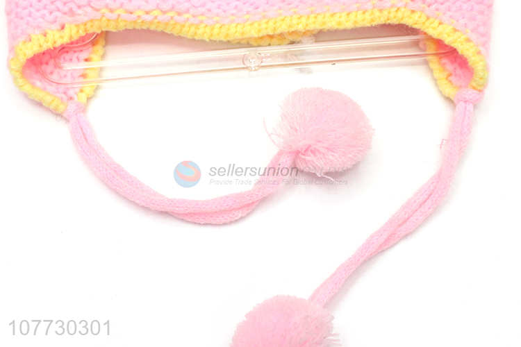 Good sale children winter acrylic knitting pompom beanie hat with earmuffs