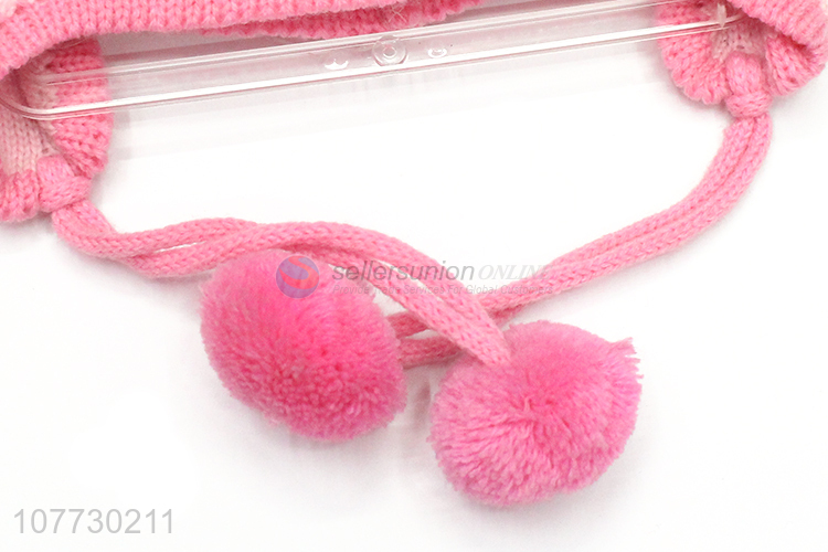 High quality children pompom hat kids winter cuffed beanie caps