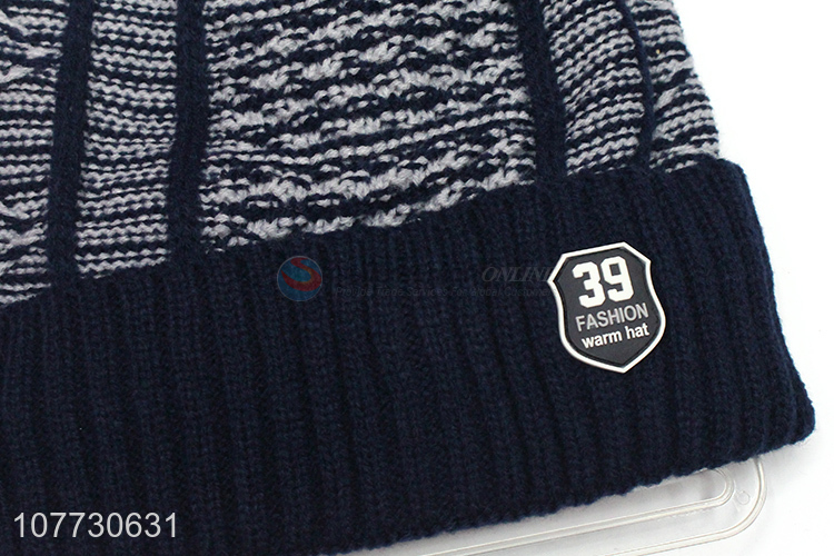 Hot selling men winter cap men fleece lining knittred beanie hat