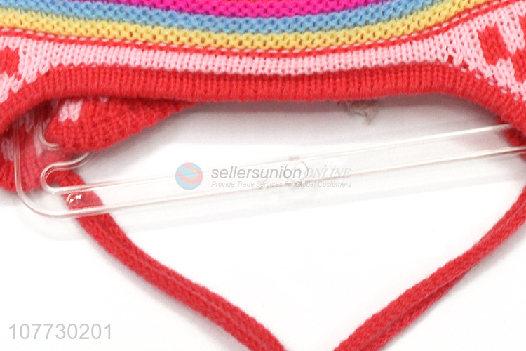 New products kids winter acrylic knitted pompom hat with earflaps