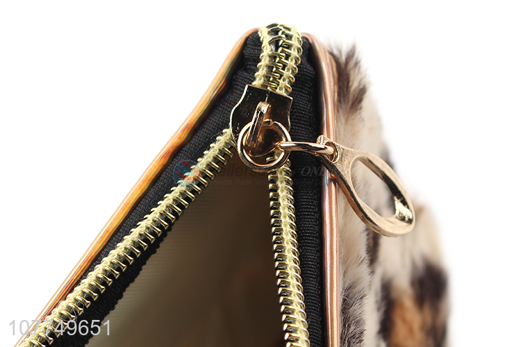 Fashion leopard print long hair portable wash bag cosmetic bag