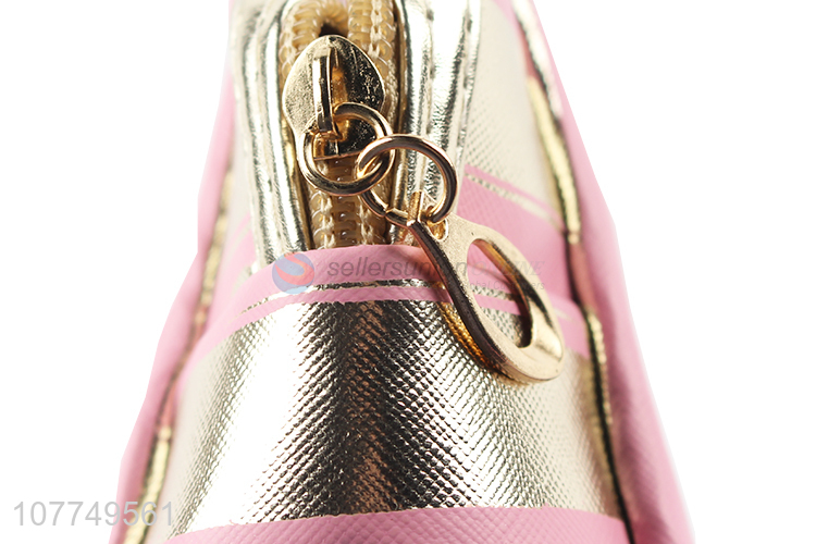 High quality pink stripe fashion portable storage bag cosmetic bag