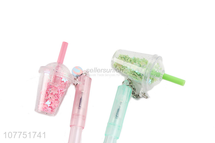 Latest products straw cup pendant plastic gel ink pen student stationery