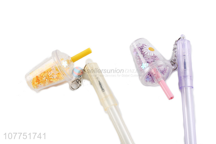 Latest products straw cup pendant plastic gel ink pen student stationery