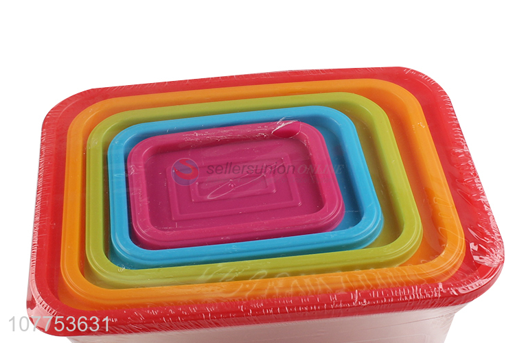 Fashion 5 Pieces Rectangle Crisper Plastic Preservation Box Set