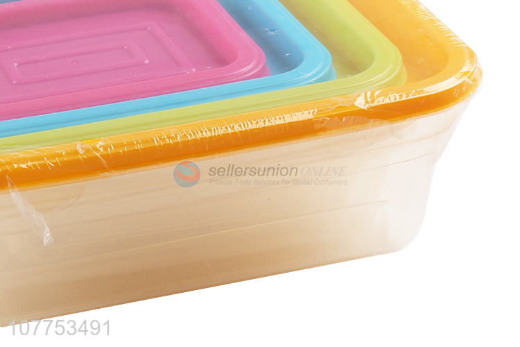 Good Sale 4 Pieces Plastic Preservation Box With Colorful Lids Set
