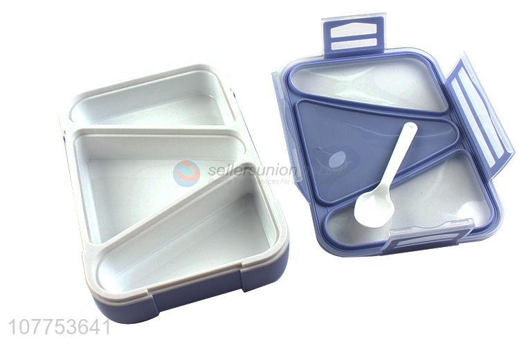 Creative Design Plastic Rectangle Separate Lunch Box With Spoon Set