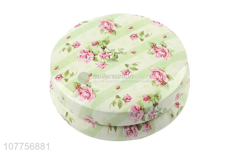 New Design Flower Pattern Round Tin Can Storage Box