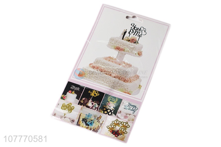 Hot selling happy birthday cake topper with bowknot pattern