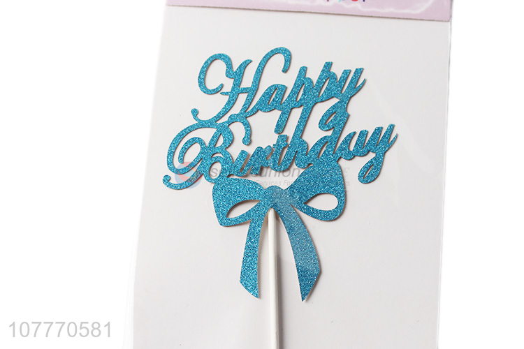 Hot selling happy birthday cake topper with bowknot pattern