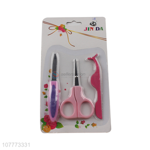 Wholesale 3 pieces beauty manicure set nail file nose scissors set