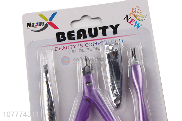 New arrival 4 pieces beauty manicure set cuticle scissors eyebrow tweezers set