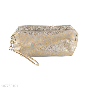 Fashionable geometric pattern gold glitter cosmetic bag makeup pouch