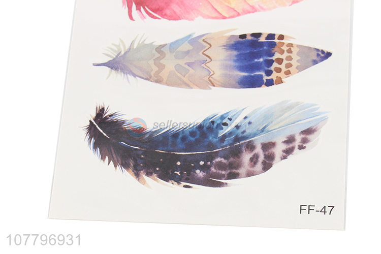 Fashion design waterproof feather temporary tattoo sticker