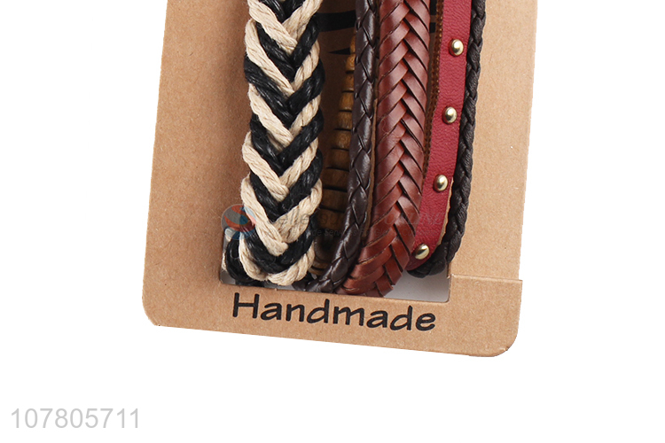 Hot sale cowhide cord woven men leather bracelet