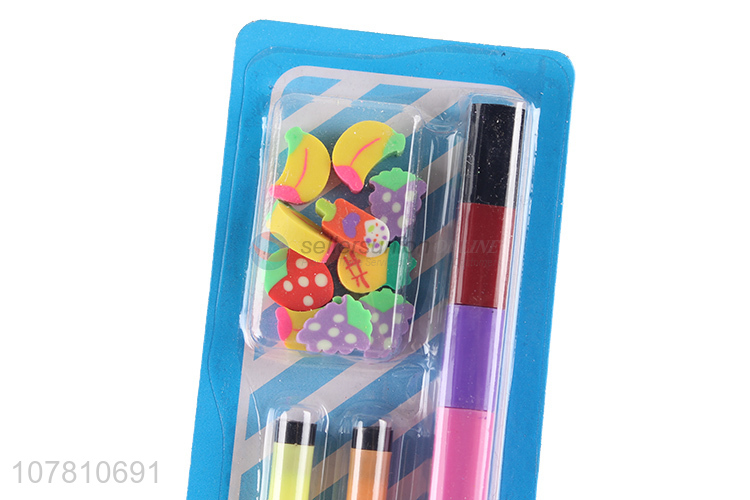 China supplier kids stationery set water color pen and eraser set