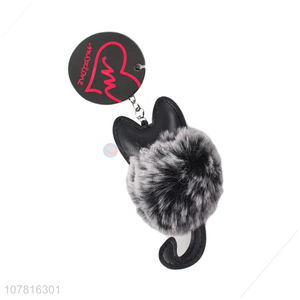 Hot sale cat shape fuzzy ball girly pompom keychains