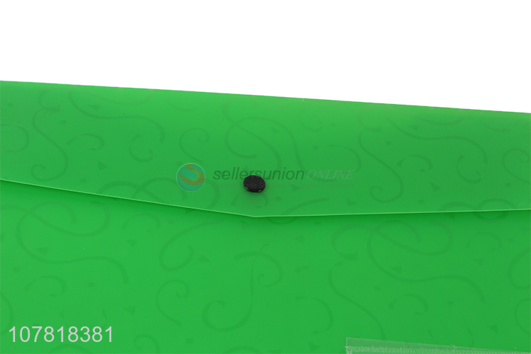 High quality green plastic snap button office file bag