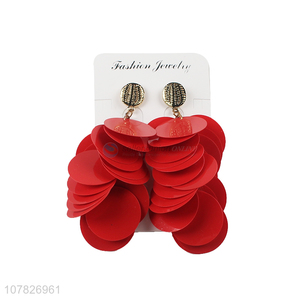 Red Round Plastic Pendant Stud Earring Dangle Earrings