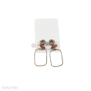 Simple Style Rectangle Pendant Flower Stud Earring For Women