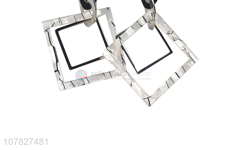 Custom Acrylic Hollowout Square Pendant Dangle Earrings