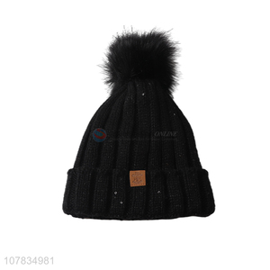 Good quality women winter hat pompom knitting hat sport beanies