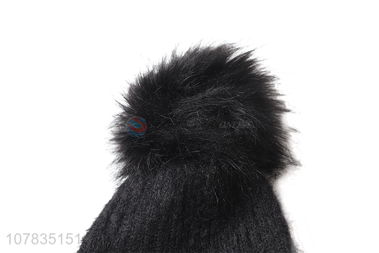 Newest wholesale children fuzzy pompom hat kids winter warm beanie cap