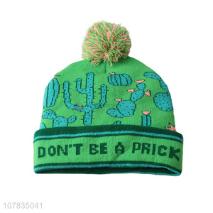 New arrival children hats cactus pattern jacquard knitted beanie