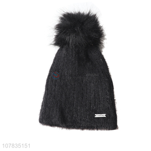 Newest wholesale children fuzzy pompom hat kids winter warm beanie cap