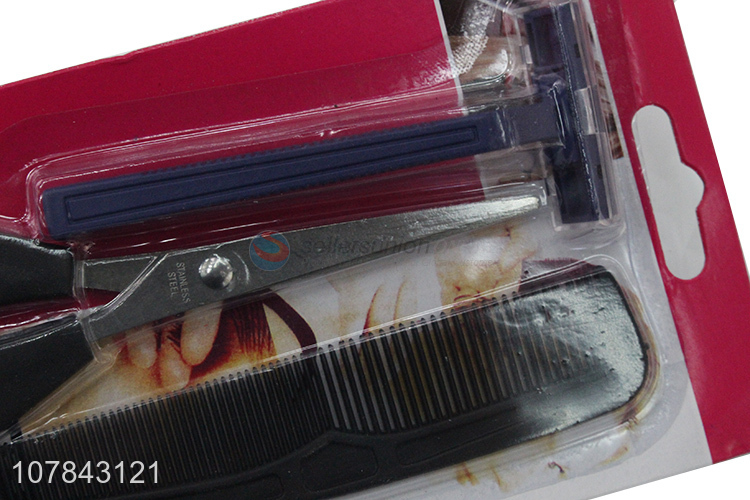 Hot product professional beard razor hair scissor comb set