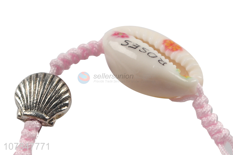 Cheap price pink hand woven adjustable shells bracelet for lady