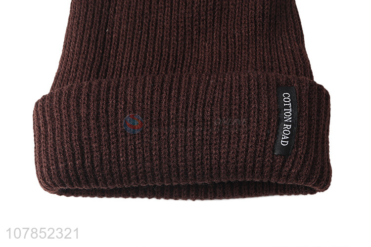 Low price men women winter hats fleece lined knitting beanie hat