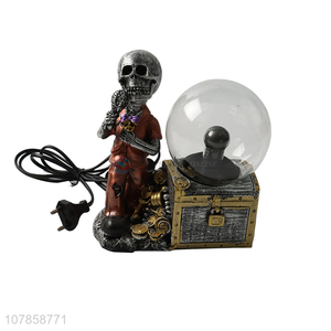 Custom resin skeleton singer figurine static plasma ball lamp for decor