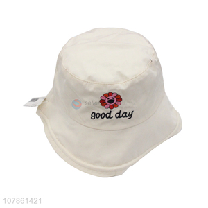 Top quality white flower embroidery fisherman hat wholesale