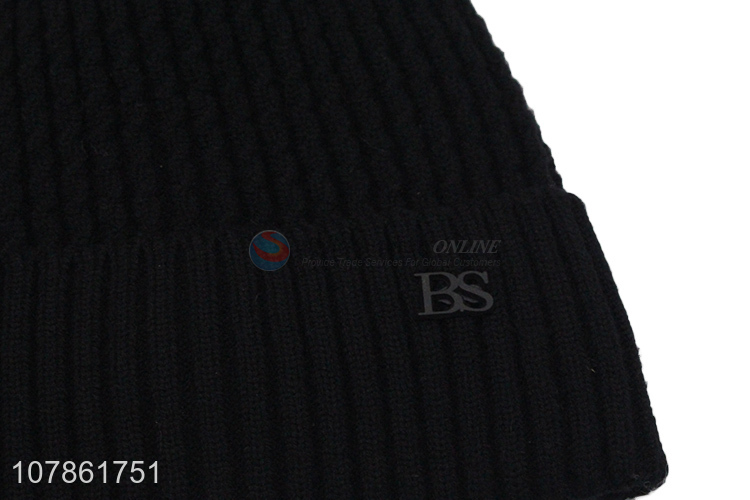 Fashion products black warm beanie cap knitted hat for sale
