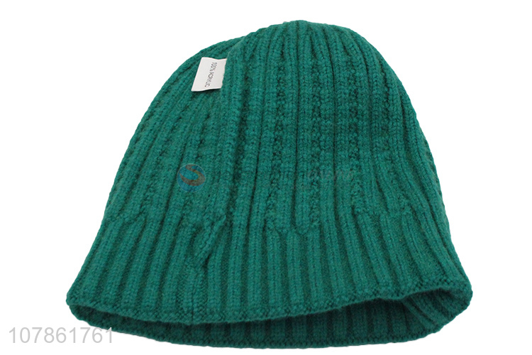 China wholesale green thick beanie cap knitted hat for winter