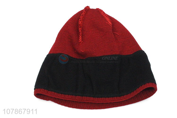 Low price wholesale red melon leather hat winter knitted hat for men