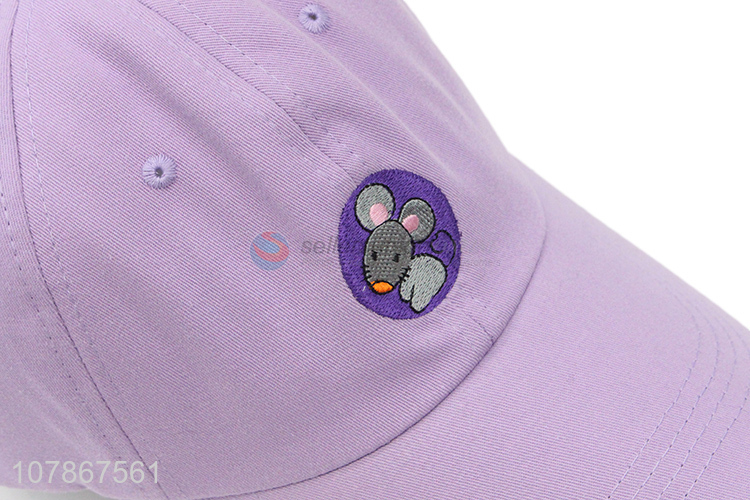Yiwu wholesale purple embroidery cartoon mouse kids baseball cap