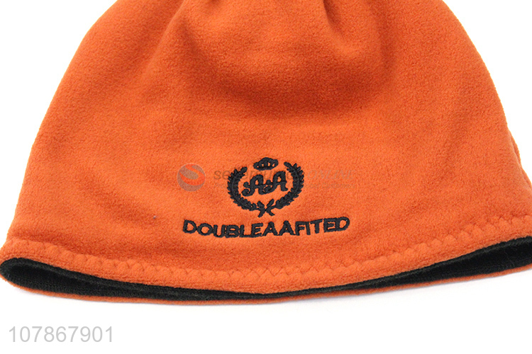 New design orange embroidered velvet hat warm sports knitted hat