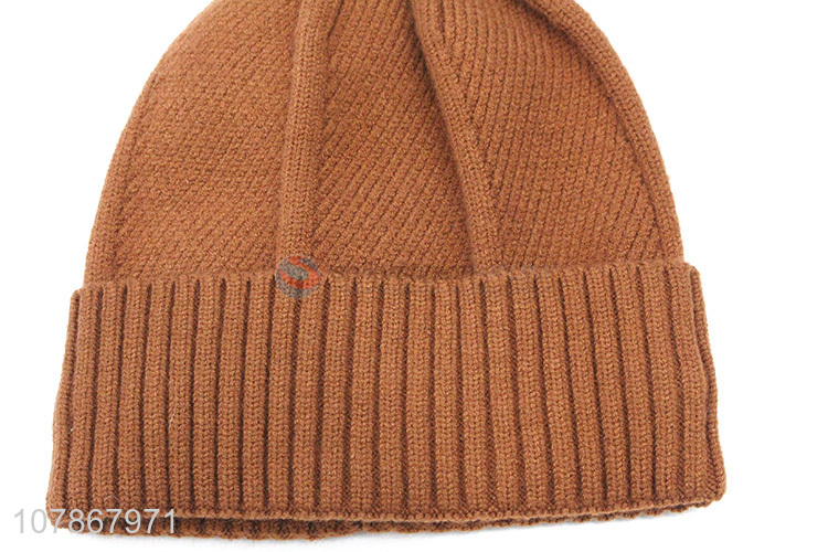Good wholesale price orange plus fleece warm sports knitted hat