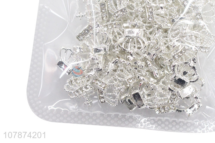 Yiwu Wholesale Silver Metal Crown Nail Diamond Decoration Accessories