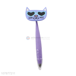 China factory purple cartoon cat head student writing pen wholesale