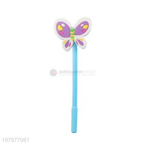 Yiwu direct sale blue cartoon butterfly office signature pen with lid