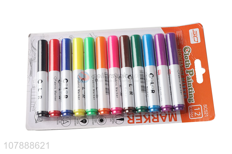 Online wholesale 12 colors fabric marker pens cloth painting pens