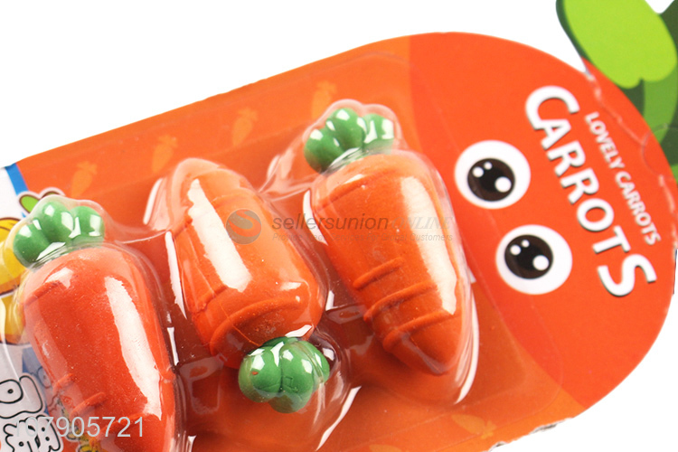 New Products 3 Pieces Carrot Shape Eraser For School And Office