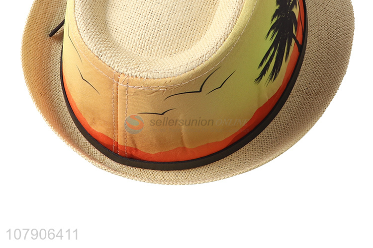 Good quality summer tree printed beach sun hat straw hat top hat