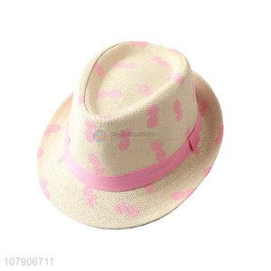 China products pineapple printed paper straw sun hat beach fedora hats