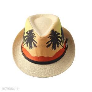 Good quality summer tree printed beach sun hat straw hat top hat