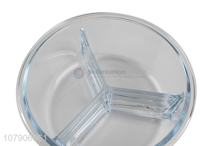 Latest arrival round durable glass three-compartment crisper